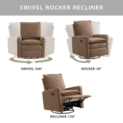 Uptown Upholstered Glider Recliner Rocking Chair 360° Swivel for Nursery and Living Room