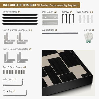 36"x72" Extra Large Framed Wall Art Modern Abstract Black and Beige Geometric Blocks for Home Living Room Bedroom Decor