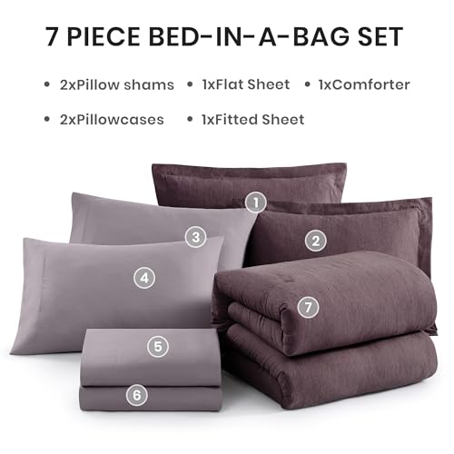 Full Size Comforter Set 7 Pieces Italian Plum Bed in a Bag