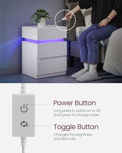 White Nightstands with LED Lights (2 Count)