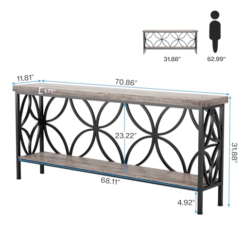 Sofa Table 70.9 Inch Industrial Behind Couch Table with Storage Shelves