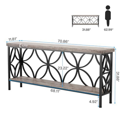 Sofa Table 70.9 Inch Industrial Behind Couch Table with Storage Shelves