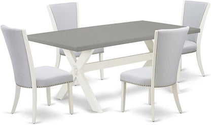 East West Furniture X097VE005-5 5 Piece Dining Room Table Set Includes a Rectangle Dining Table with X-Legs and 4 Grey Linen Fabric Upholstered Parson Chairs, 40x72 Inch, Multi-Color