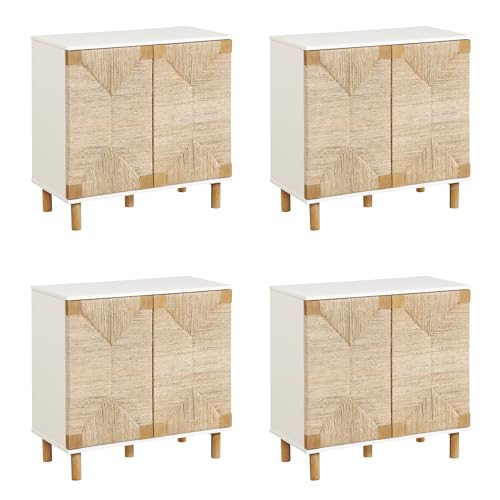 Beacon Accent Natural Sideboard Storage Cabinet TV Stand with Adjustable Interior Shelf and Seagrass Doors (4 Count)
