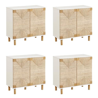 Beacon Accent Natural Sideboard Storage Cabinet TV Stand with Adjustable Interior Shelf and Seagrass Doors (4 Count)