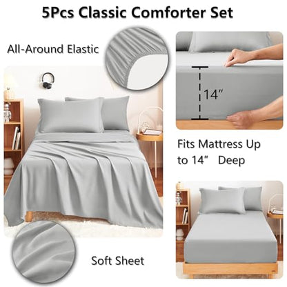 Twin Comforter Set with Sheets Light Grey