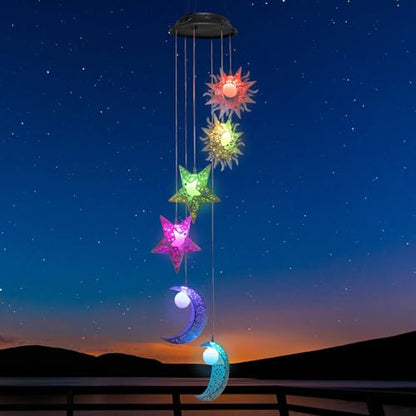Solar Wind Chimes with Sun Moon Star Color Changing Windchimes