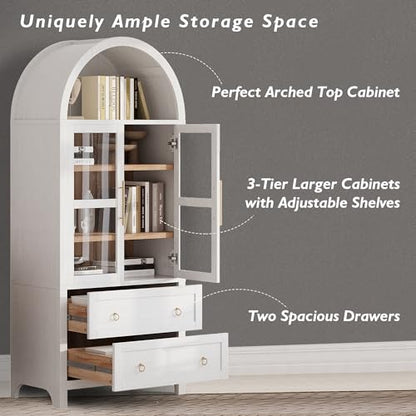71" Arched Storage Cabinets with Glass Doors