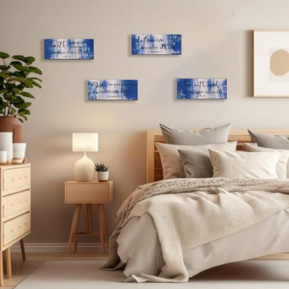 4 Pieces Blue Bathroom Decor Bible Verses Wooden Wall Decor Abstract Office Christian Religious Art for Women Office Home Bedroom Living Room Decoration (4 Count)