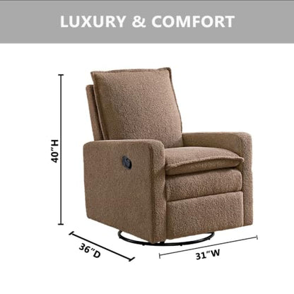 Uptown Upholstered Glider Recliner Rocking Chair 360° Swivel for Nursery and Living Room