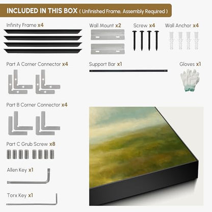24"x46" Extra Large Framed Wall Art Soft Pastel Hills Dreamy Landscape Illustration for Home Living Room Bedroom Decor