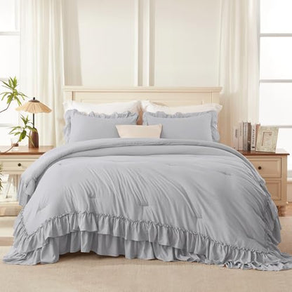 Silver Gray Ruffle Comforter Set King