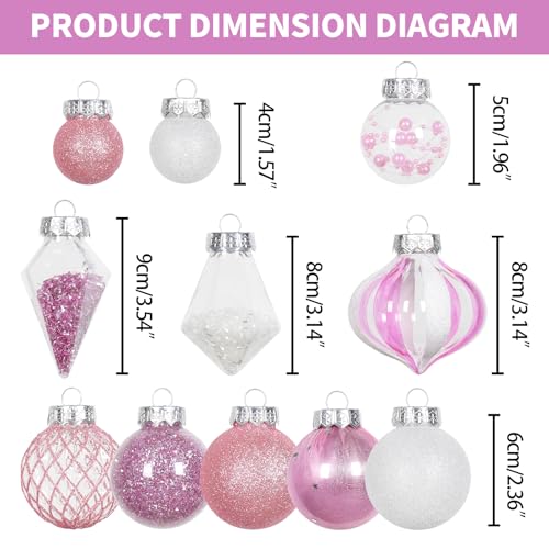 34PCS Pink White Christmas Ball Ornaments Set for Tree Decor (34 Count)
