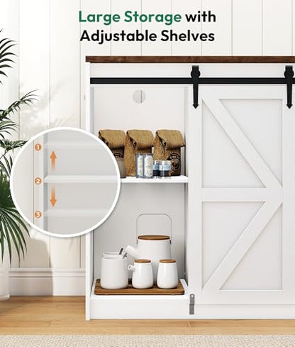 Farmhouse Coffee Bar with Mini Fridge Space & Power Outlet