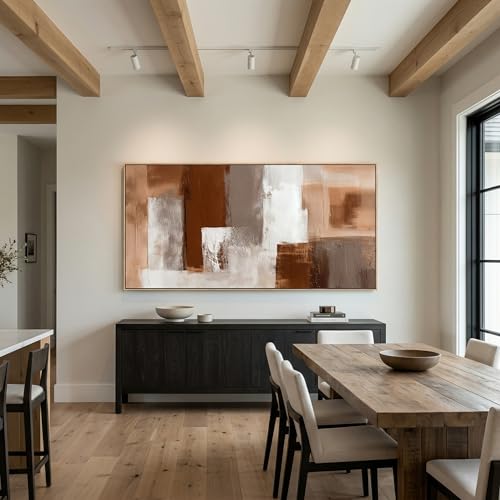 Large Abstract Wall Art 20x40 Inch Brown White Gray Framed Canvas Print Painting Modern Neutral Tone Artwork for Living Room Sofa Bedroom Waterproof & Fade Resistant Wood Frame Decor Ready to Hang