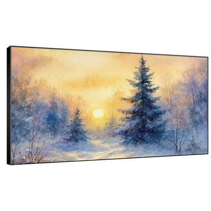 30"x60" Extra Large Framed Wall Art Winter Sunrise in Snowy Pine Forest Watercolor Style for Home Living Room Bedroom Decor