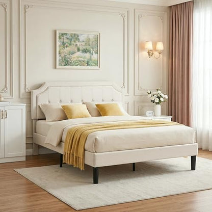 Full Size Bed Frame with Fabric Upholstered Headboard