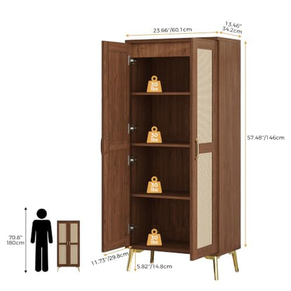 Tall Bathroom Storage Cabinet 57" Rattan Pantry Cabinet