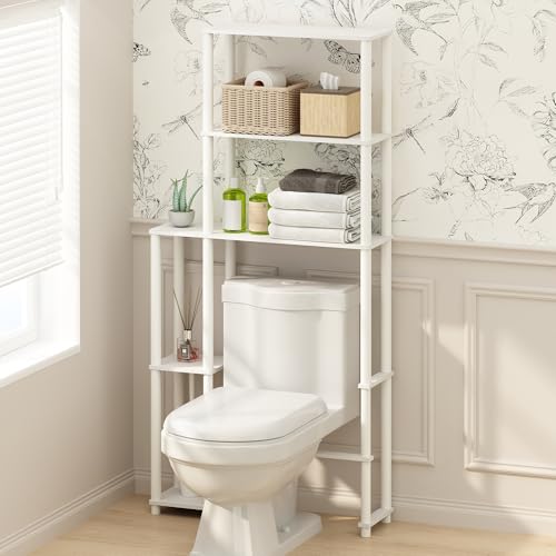 Turn-N-Tube Over The Toilet Storage, 5-Shelf Over The Toilet Organizer, Freestanding Space Saver Bathroom Shelf, for Bathroom Organizers and Storage, Plain White