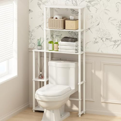 Turn-N-Tube Over The Toilet Storage, 5-Shelf Over The Toilet Organizer, Freestanding Space Saver Bathroom Shelf, for Bathroom Organizers and Storage, Plain White