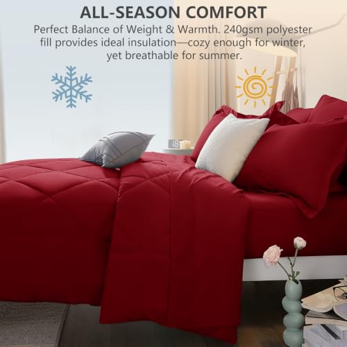King Size Comforter Set Dark Red