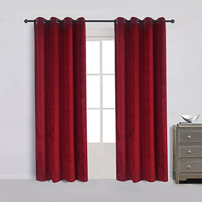 Set of 2 Classic Blackout Velvet Curtains Panels Home Theater Grommet Drapes Eyelet 52Wx96L