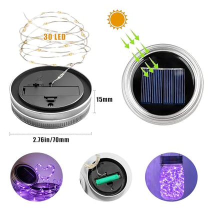 Solar Mason Jar Lid Lights 12 Pack Purple 30 LED Outdoor Decor