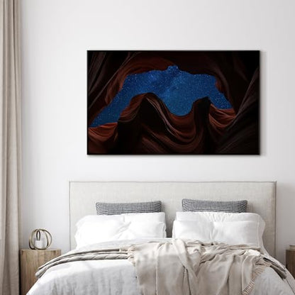 30"x60" Extra Large Framed Wall Art Starry Night Sky Through Antelope Canyon Rock Arch for Home Living Room Bedroom Decor