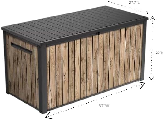 Outdoor Storage Deck Box, 170 Capacity, 27.7L x 57W x 29H inches (Ash Wood Brown)
