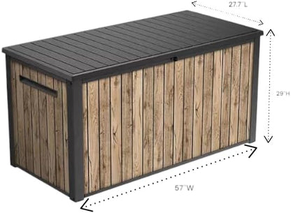 Outdoor Storage Deck Box, 170 Capacity, 27.7L x 57W x 29H inches (Ash Wood Brown)