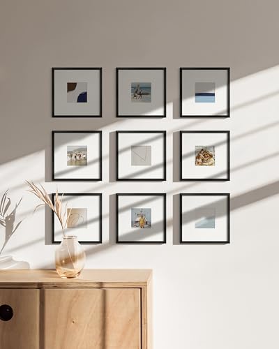 8x8 Black Metal Picture Frames Matted to 4x4