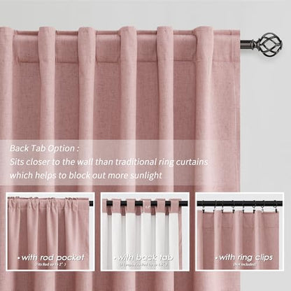 100% Blackout Linen Curtains for Bedroom 96 inches Long (2 Count)