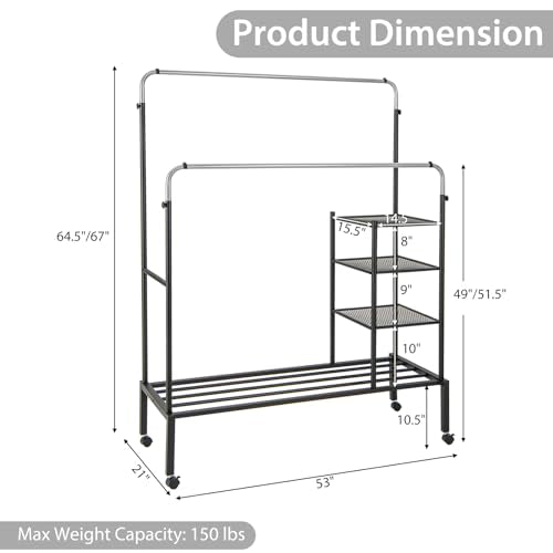 Rolling Double Rods Garment Rack