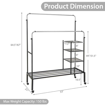 Rolling Double Rods Garment Rack