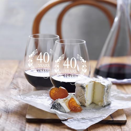 40 Years Happy Anniversary Wine Glass Set of 2