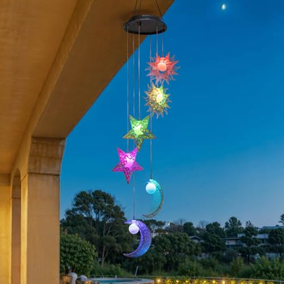 Solar Wind Chimes with Sun Moon Star Color Changing Windchimes