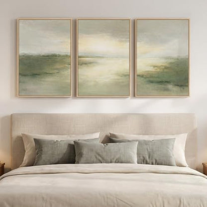 Framed Sage Green Landscape Abstract Wall Art for Bedroom
