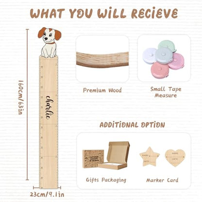 Custom Name Wood Height Chart for Kids Wall Measurement