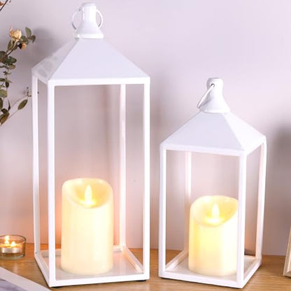 2 Pcs Wedding Lanterns Decorative with Candles White Farmhouse Lanterns (2 Count)