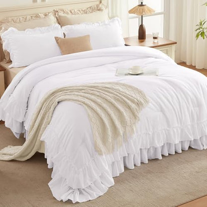 White Twin XL Ruffle Comforter Set