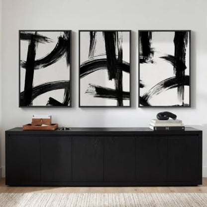 Large Framed Black and White Modern Abstract Wall Art Set (3 Count)
