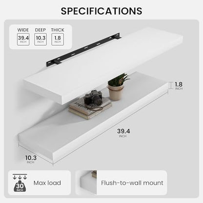 Floating Shelves 39.4" W x 10.3" D White Set of 2 (2 Count)
