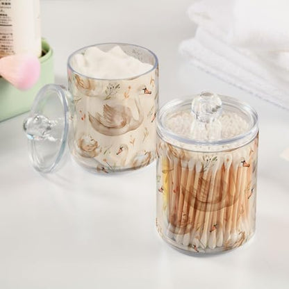 2 Pack Qtip Holder Organizer Dispenser Swans and Grass Bathroom Storage Canister Cotton Ball Holder Container for Cotton Pads (2 Count)