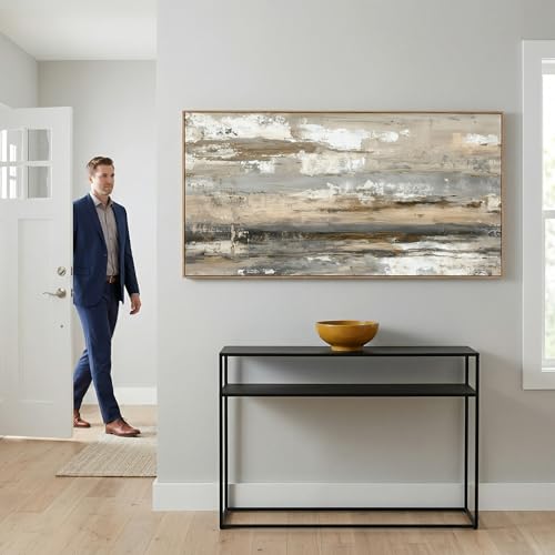 Abstract Wall Art Canvas Print Neutral Tones Beige Gray and Brown Framed Landscape Painting 48 x 24 in Artwork for Living Room Bedroom Wall Decor Ready to Hang for Office Dining Room