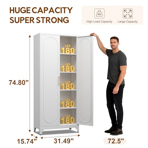75" Tall Pantry Storage Cabinet with Doors and Adjustable Shelves