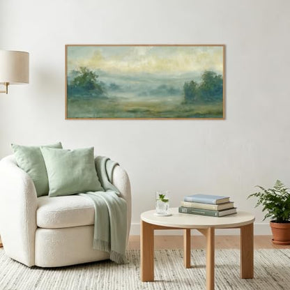 Green Abstract Minimalist Framed Canvas Wall Art