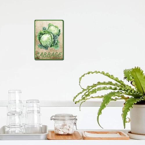 Vegetables Metal Sign Vintage Decor Cabbage Sign Farm Wall Decor Sturdy Rust Waterproof Aluminum Signs for Outdoor Yard Garden Easy to Install 12x16inch