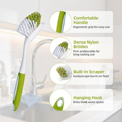 Dish Brush Scrub Brush with Handle (3 Count)