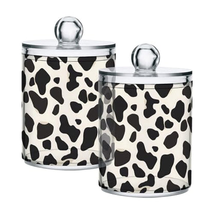 2 Pack Qtip Holder Organizer Dispenser Black Cow Skin Print Bathroom Storage Canister Cotton Ball Holder Container for Cotton Pads (2 Count)
