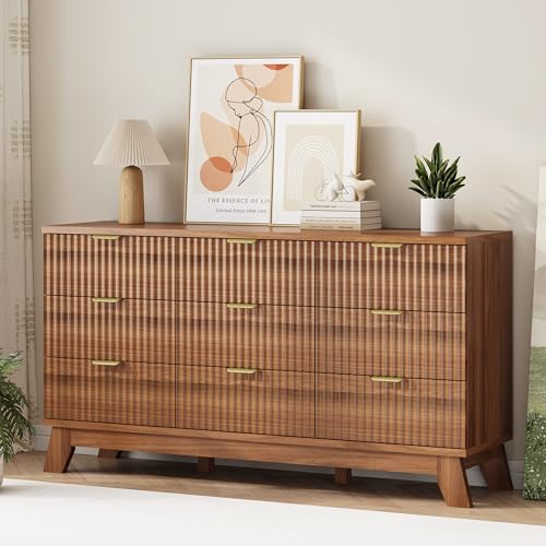 Fluted Dresser for Bedroom with 9 Drawers